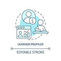 Learner profiles turquoise concept icon. Students records. Personalized education abstract idea thin line illustration. Isolated outline drawing. Editable stroke. vector