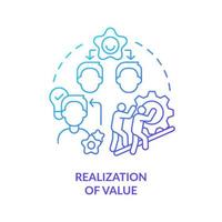 Realization of value blue gradient concept icon. Innovation management principle abstract idea thin line illustration. Profitability. Isolated outline drawing. vector