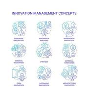 Innovation management blue gradient concept icons set. Creating startup idea thin line color illustrations. Managing innovative ideas. Isolated symbols. vector