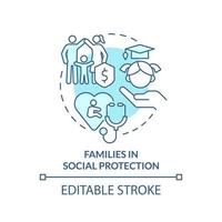 Families in social protection turquoise concept icon. Social protection activity abstract idea thin line illustration. Isolated outline drawing. Editable stroke. vector
