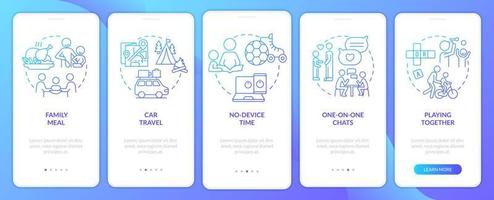 Quality time together blue gradient onboarding mobile app screen. Walkthrough 5 steps graphic instructions pages with linear concepts. UI, UX, GUI template. vector