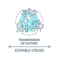 Transmission of culture turquoise concept icon. Social institutions function abstract idea thin line illustration. Isolated outline drawing. Editable stroke. vector