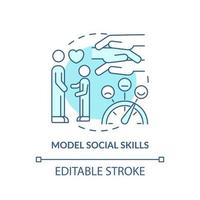 Model social skills turquoise concept icon. Teacher strategy. Trauma informed teaching abstract idea thin line illustration. Isolated outline drawing. Editable stroke. vector