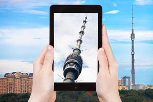 tourist photographs of television tower in Moscow photo