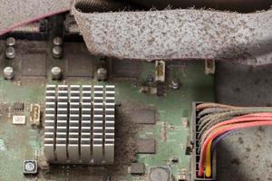 dusty pc electronic hardware closeup with selective focus and blur photo