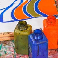 bottles with dyes for cold batik photo