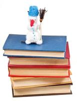 felt soft toy snowman on stack of books photo