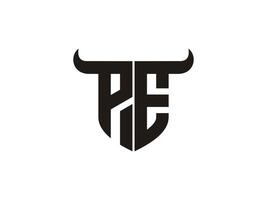 Initial PE Bull Logo Design. vector