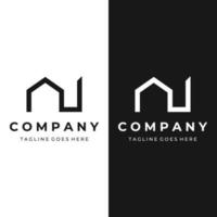 A creative logo design for a monogram or geometric house or residential building in a flat and linear style. Logo for property, building construction, architecture, and business. vector