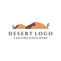 Hot desert and dunes abstract logo template vector design with cactus showing sand dunes isolated background.