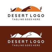 Hot desert and dunes abstract logo template vector design with cactus showing sand dunes isolated background.