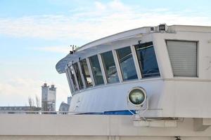 Ship bridge of captain exterior, room of able seaman for ship control by helmsmen photo