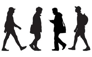 Walking People Silhouette Vector Set