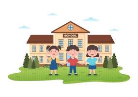 Students Leave School Building After Class or Program and Back to Home in Template Hand Drawn Cartoon Flat Style Illustration vector