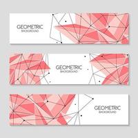 Polygonal pink abstract futuristic template, low poly sign on white background. Vector lines, dots and triangle shapes, connecting network. Horizontal banners, cover layout, social media design.