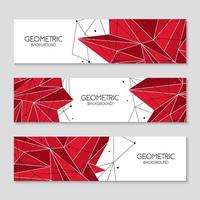 Polygonal red abstract futuristic template, low poly sign on white background. Vector lines, dots and triangle shapes, connecting network. Horizontal banners, cover layout, social media design.