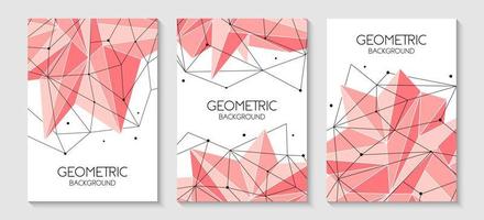 Polygonal abstract futuristic pink template, low poly sign. Vector lines, dots and triangle shapes, connecting network. Brochure template, cover layout, magazine, flyer design.