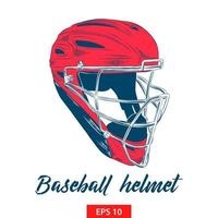 Vector engraved style illustration for posters, decoration and print. Hand drawn sketch of baseball helmet in color isolated on white background. Detailed vintage etching style drawing.