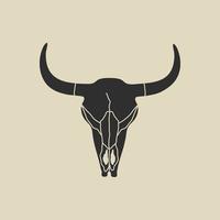 Wild west element in modern flat, line style. Hand drawn vector illustration of old western cow, buffalo or bull skull with horns, dead animal head cartoon design. Cowboy patch, badge, emblem, logo