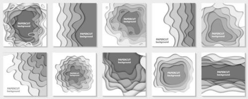colección de vectores de 10 fondos con formas de corte de papel blanco. Estilo de arte de papel abstracto 3d, diseño de diseño para presentaciones de negocios, volantes, carteles, impresiones, decoración, tarjetas, portada de folleto.