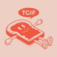 Bread character, retro art style, tgif, tired bread vector