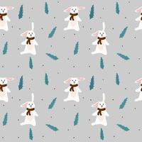 Rabbit with branches seamless pattern. vector