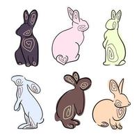 Chinese rabbit. Set with rabbit silhouettes. vector