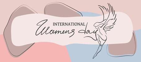 International Women's Day greeting banner. Womens history month. Womens freedom. Silhouette of a woman with wings. vector