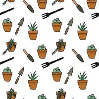 Potted plants. Cut hand drawing garden pattern. Seamless pattern for fabric, paper and other printing and web projects. vector