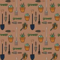 Potted plants. Cut hand drawing garden pattern. Seamless pattern for fabric, paper and other printing and web projects. vector