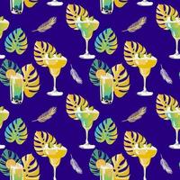 Seamless vector pattern with cocktails, mojito, margarita, martini and cosmopolitan on orange background. Wallpaper, fabric and textile design. Good for printing. Cute wrapping paper pattern.