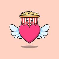 cute cartoon Popcorn character hiding heart vector