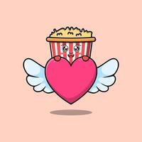 cute cartoon Popcorn character hiding heart vector