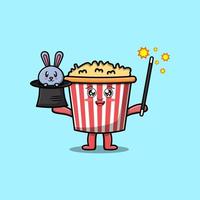 cute cartoon Popcorn magician with bunny character vector
