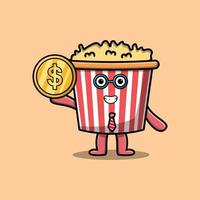 Popcorn successful businessman holding gold coin vector
