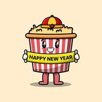 Popcorn chinese holding happy new year board vector