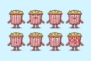 Set kawaii Popcorn cartoon character expression vector