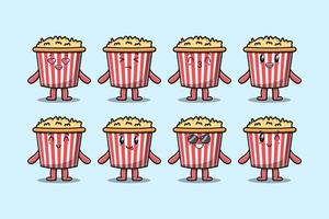 Set kawaii Popcorn cartoon character expression vector