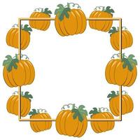 Square frame, bright orange ripe vegetables, pumpkin, copy space, cartoon-style vector illustration on a white background