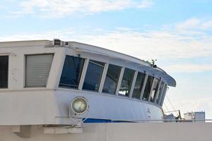 Ship bridge of captain exterior, room of able seaman for ship control by helmsmen photo