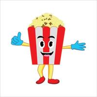 popcorn character vector illustration. funny bucket mascot for watching movie.