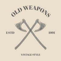 Crossed knife drakkar, sword, thor amulet with runes. Vintage Retro vector style. illustration isolated on cream background. Hand drawn design element for poster, tattoo template design