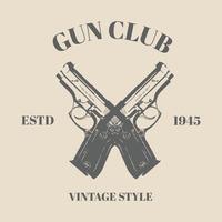 logo crossed gun revolver handgun six shooter pistols drawn in a vintage retro woodcut etched or engraved style template design vector