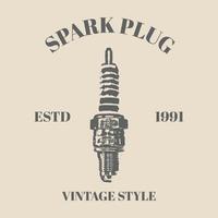 logo spark plug illustration vintage retro style isolated on cream background. Design element for logo, label, emblem, sign, poster. Vector illustration template design