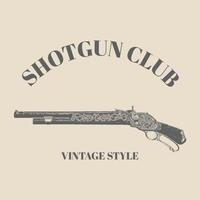 Logo Shotgun Hunting Vintage Style. Suitable for Advertising, Hunt Equipment, Club And Other Use. Dark Brown Retro Style. Vector Illustration template design