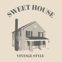 logo house drawing in old vintage style with design template. retro logo template design vector