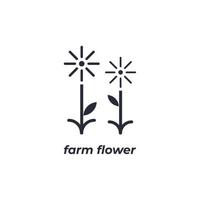 Vector sign farm flower symbol is isolated on a white background. icon color editable.