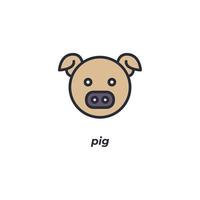Vector sign pig symbol is isolated on a white background. icon color editable.