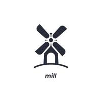 Vector sign mill symbol is isolated on a white background. icon color editable.