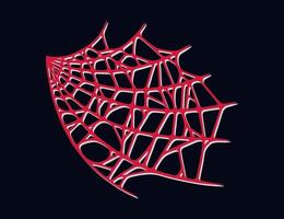 Spider web isolated on dark background. Spooky Halloween cobwebs with red threads. Vector illustration